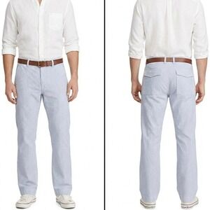 French Connection Striped Cotton Casual Pants Size 32 Blue White Lightweight